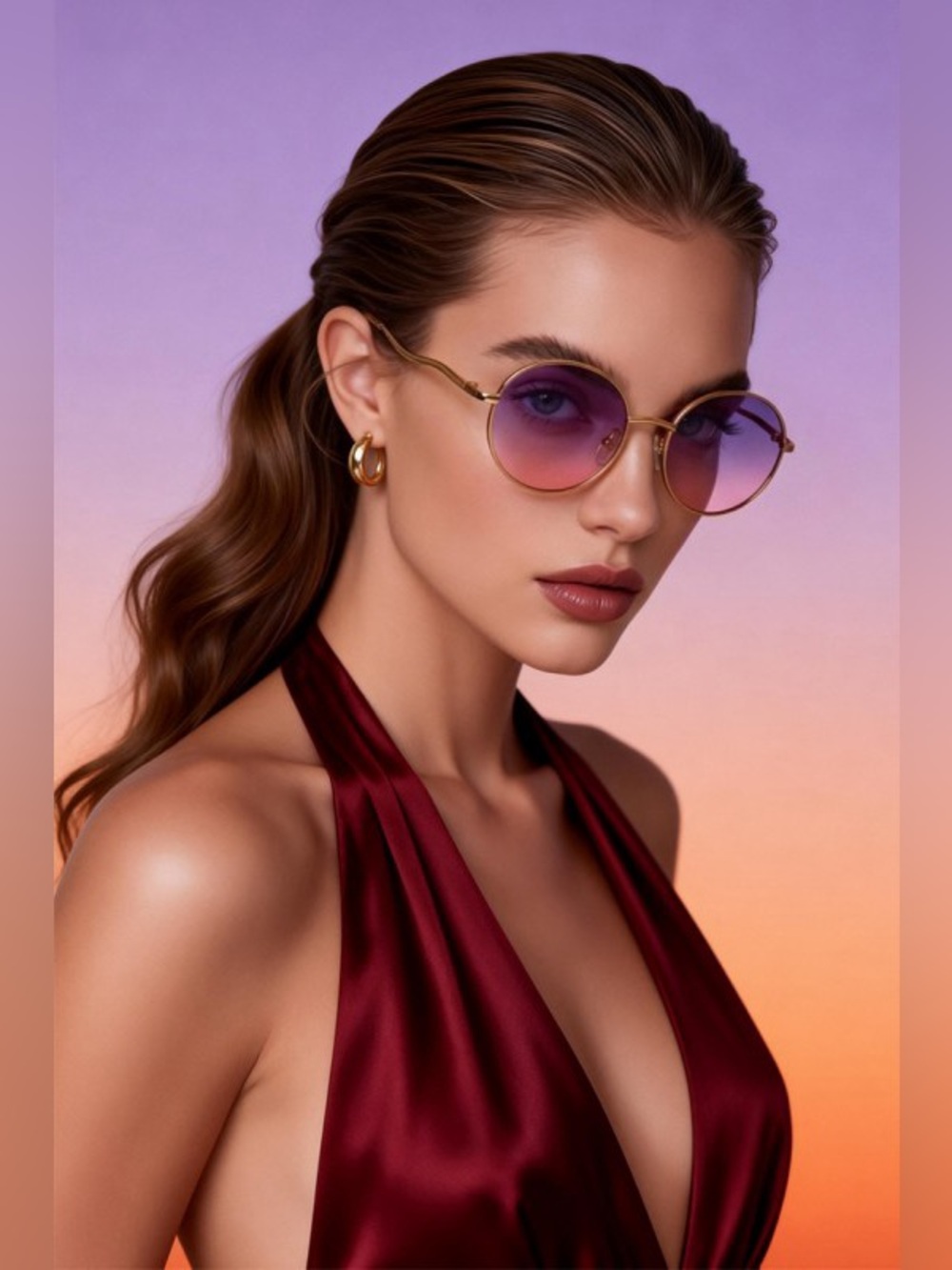 Round Purple Gradient Lens Sunglasses